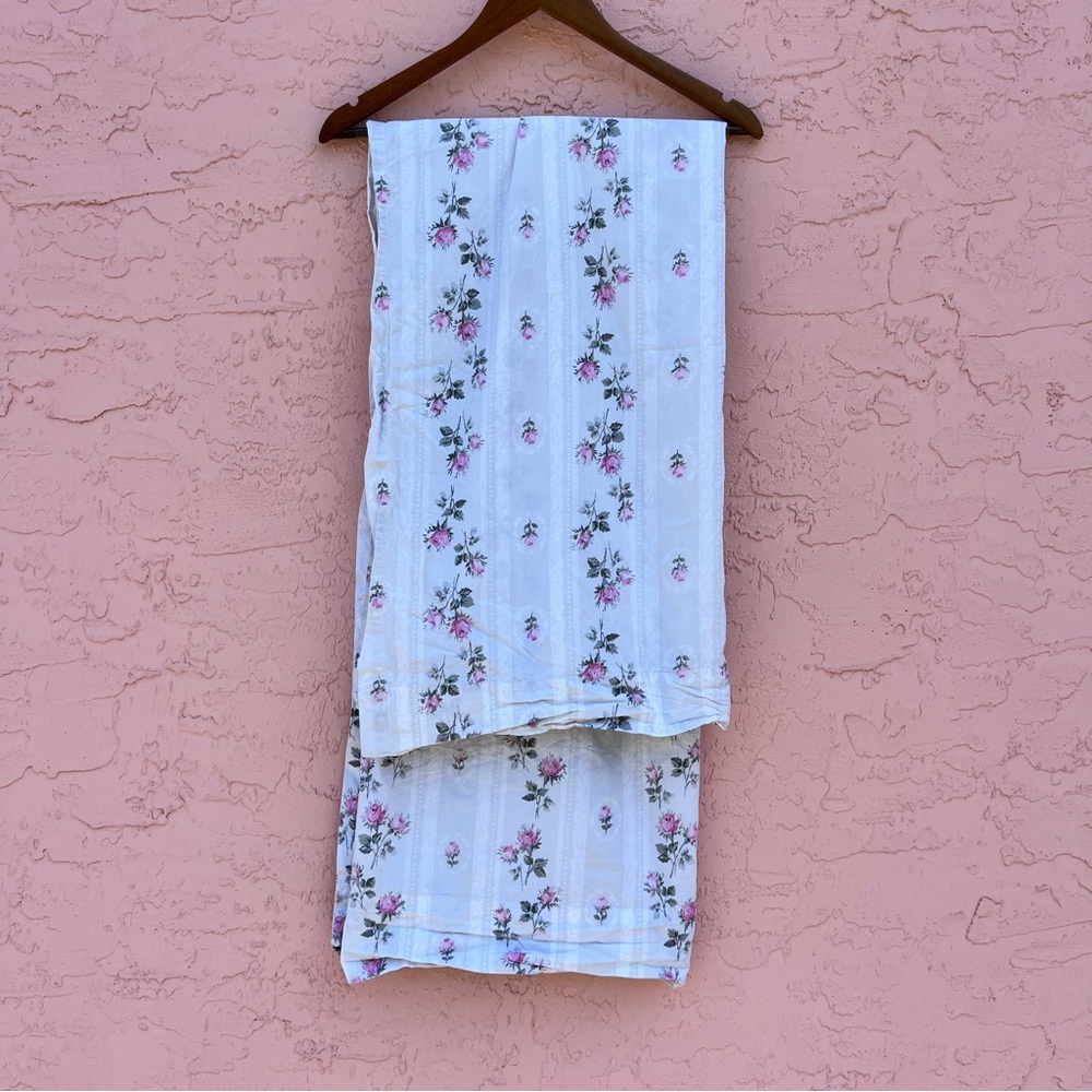 Vintage Simply Shabby Chic Fabric Curtain Valance Garden Rose Floral Flaw